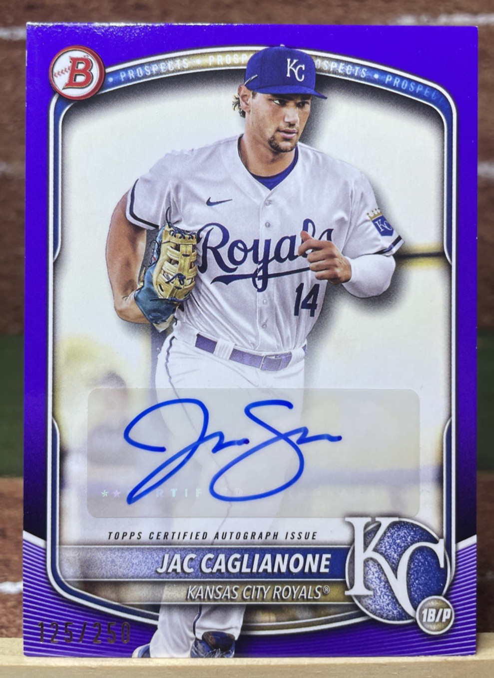 Jac Caglianone 2025 Bowman Prospects Purple Auto SP /250 #BPA-JC KC Royals