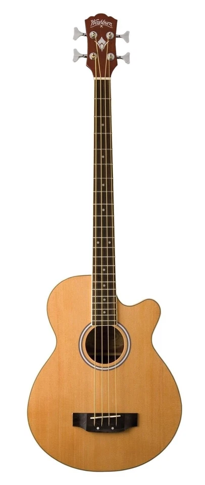 Washburn AB5 Cutaway Acoustic Electric Bass Guitar w/ Case - Natural - Image 4 of 4