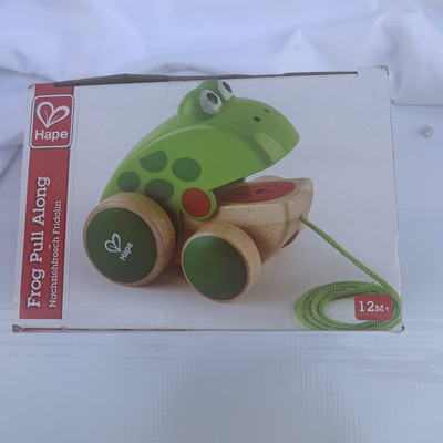 Hape: Pull Along Frog - Wooden Green Toy W/ Open & Close Mouth,1+