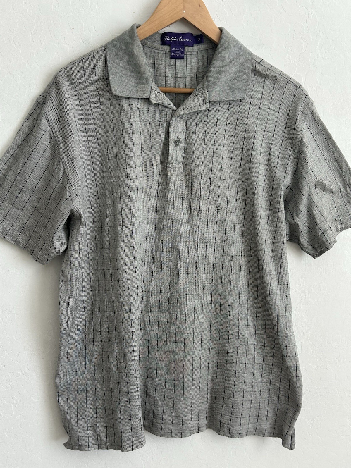 Ralph Lauren Purple Label shirt Men’s Large Gray Check Polo Preppy