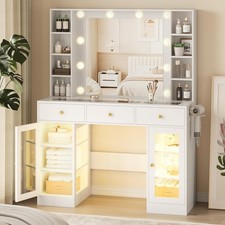 Makeup Vanity Desk with Mirror and Lights Vanity Table Set with Drawers  Power