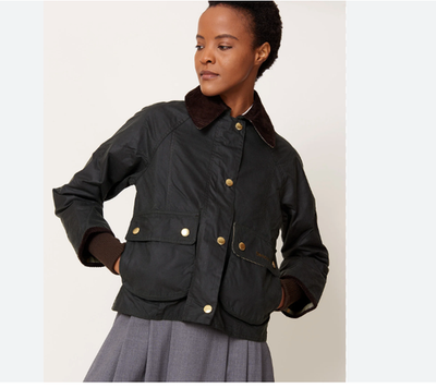 SAGE ~ Barbour Cropped Beadnell Ladies Wax Jacket MSRP$488 British