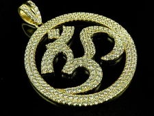 14K Yellow Gold Over 2.8 Ct Round Cut Diamond Hindu OM Medallion Pendant