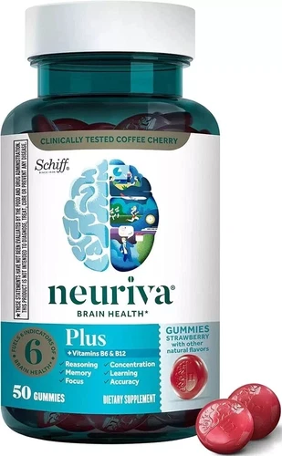 NEURIVA Plus Brain Supplement for Memory - 50 Gummies - Strawberry *EXP 10/2026*