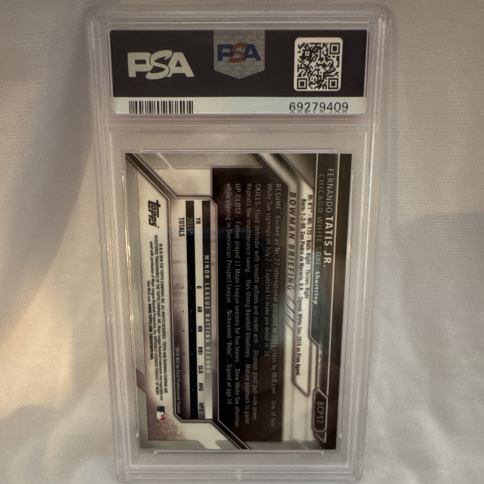 Bowman 2016 Prospects Chrome 1st Bowman Fernando Tatis Jr. #BCP17 PSA 9 Padres view 2