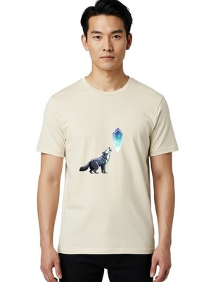 Wolf-And-Crystal-1 Mens Graphic Tee,100% Cotton,Casual Summer Wear