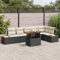 7-Teilige Garten-Sofa-Set Mit Kissen Schwarz Poly-Rattan