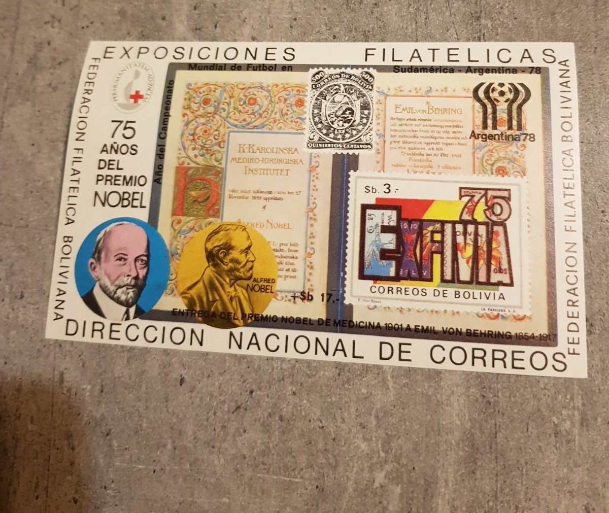 BOLIVIA-1978 -ANOS DEL PREMIO NOBEL-SOCCER-MINIATURE SHEET IMPERF MNH