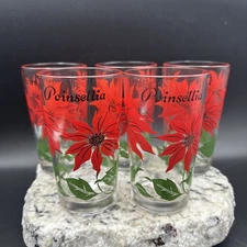 Boscul Red Christmas Poinsettia 5" Peanut Butter Glasses - Set Of 5