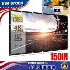 150'' Projector Screen Projection Screen Manual Pull Down HD 16:9 4K Format US