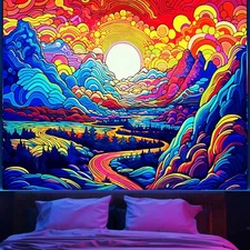Blacklight UV Reactive Tapestry Trippy Neon Wall Hanging Glow in Dark Art Decors