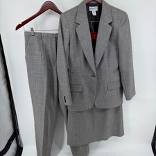 Vintage Pendleton 100 Virgin Wool Womens 3 Piece Suit Set Grey Glen Plaid Sz 10