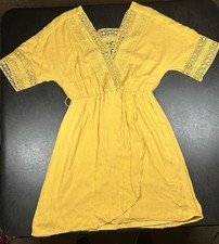 Altar'd State Size S Jovanna Yellow Crochet Wrap-Front Mini Dress (NO BELT)