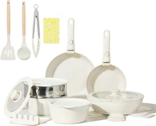 Nonstick Ceramic Cookware Set 21PCS with Detachable Handle, Pans and Pots Set, R