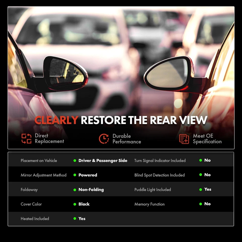 Espejo retrovisor eléctrico plegable térmico 2 piezas con lámpara de charco para Ford Fusion Mercury Milan Foto 2 de 4