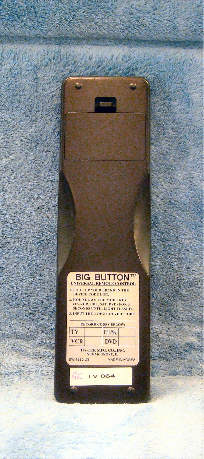 Hy-Tek BW-1220-US Big Button Universal Remote Control ~ BACKLIT, LARGE NUMBERS