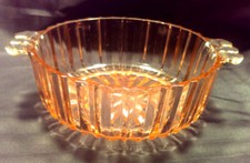 Vintage Pink Depression Glass Candy-Trinket Bowl Dish DOUBLE HANDLE Star Cut