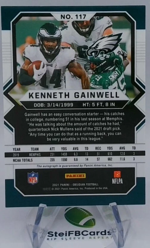 2021 Panini Obsidian Kenneth Gainwell Rookie Autographs E/E Green Auto RC #35/50 - Image 2 of 2