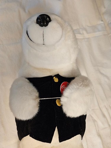 Vintage Coca Cola 1996 Plush Large 17" Polar Bear in Black Jacket Vest w/ Tag - Picture 7 of 10