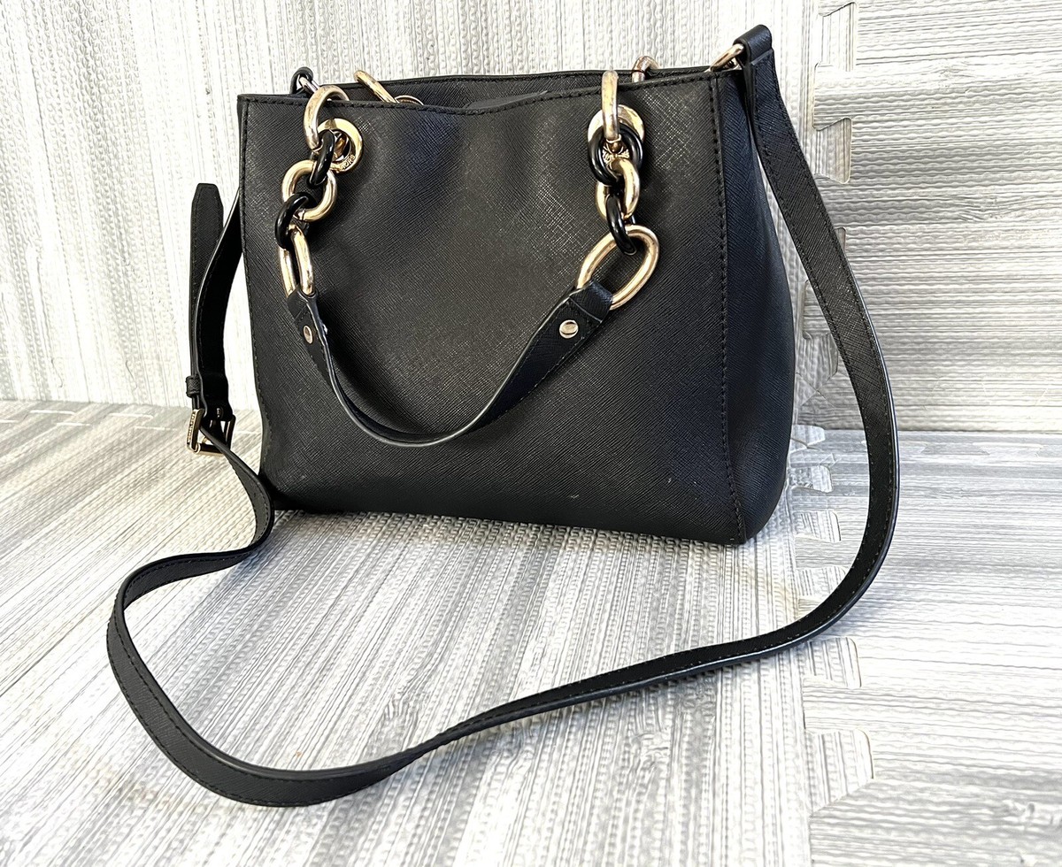 Michael Kors Black Small Cynthia Saffiano Tote Satchel Black Gold  30S5GCYS1L