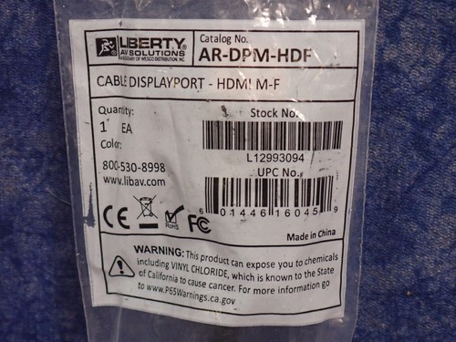 NEW Liberty AR-DPM-HDF Mini DisplayPort Male to HDMI Female 4K Adapter 15" BN31 - Picture 2 of 3