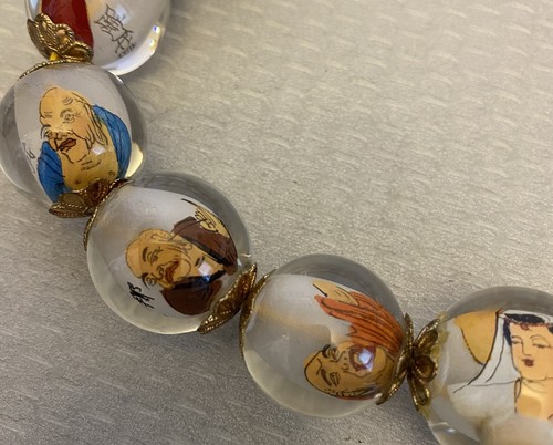 Vintage Chinese Reverse Painted Crystal Glass Prayer Beads 20 Character Faces - Picture 3 of 14