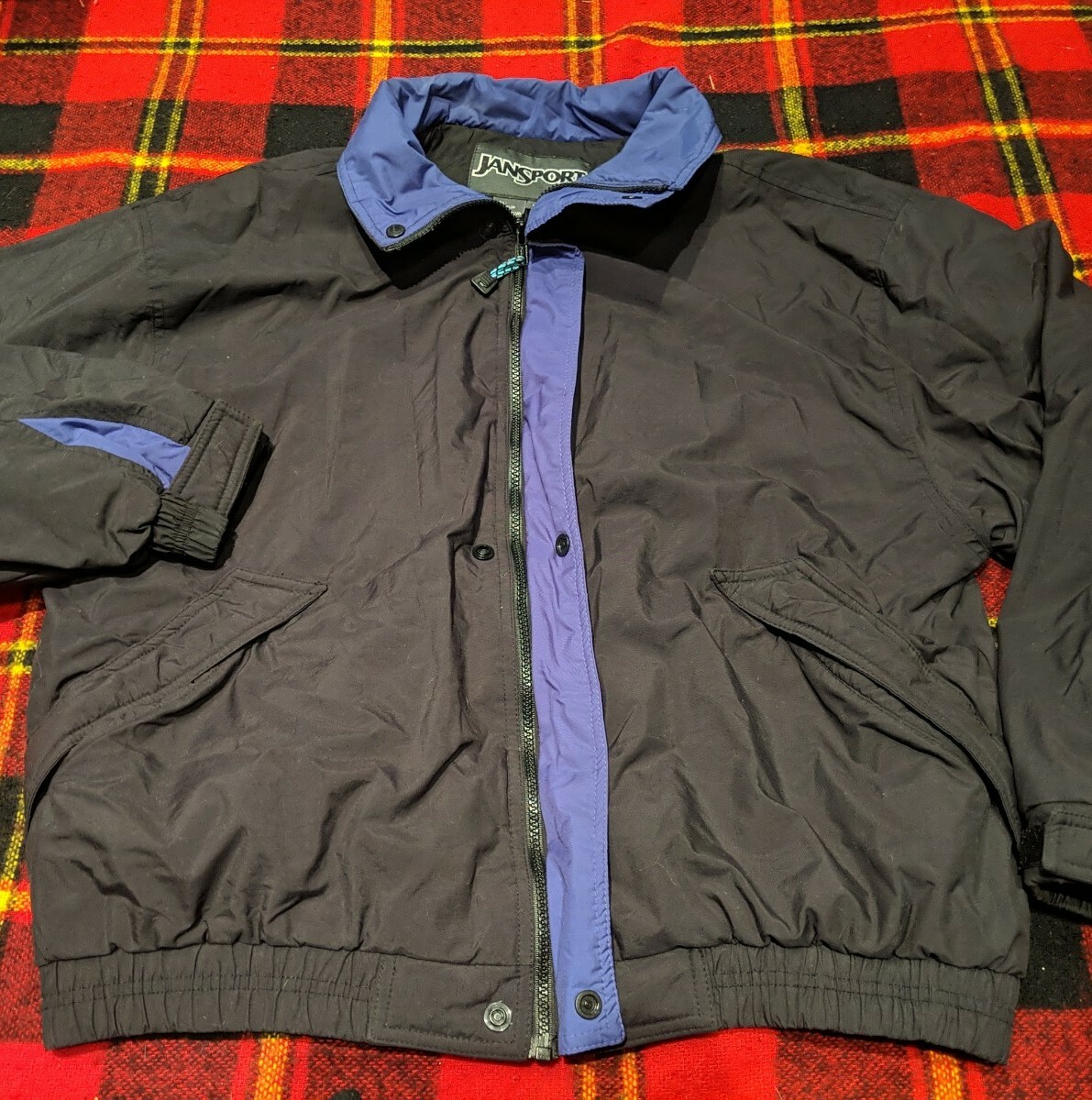 Vintage Jansport Jacket Windbreaker Retro 90s Lined Full Zip Black