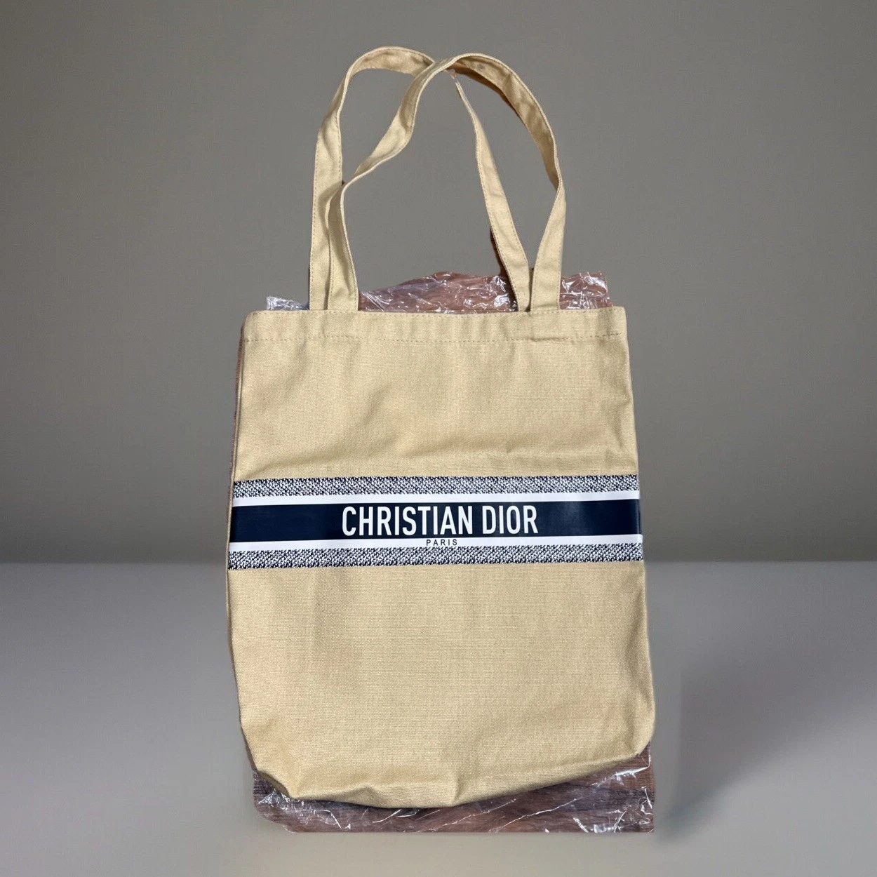 Sac fourre tout Christian Dior Paris en lin jaune et coton recyclé neuf 13 X 15