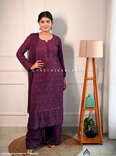 Wine Sitara Viscose Hand Embroidered Chikankari Kurta Set Lucknow Chikankari