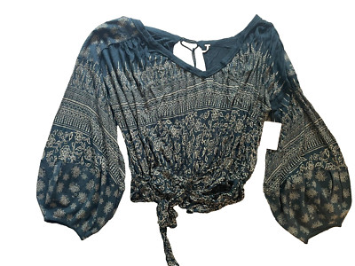 Free People Medium Weekend Warrior Floral Balloon Sleeve Open Back Top NWT