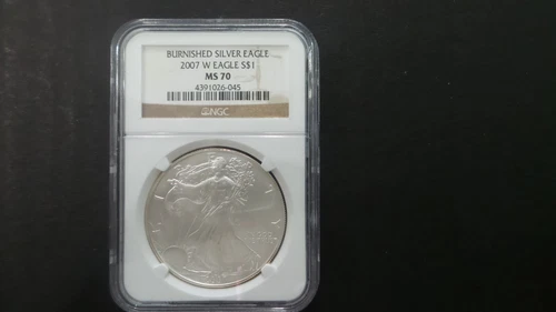 2007 W BURNISHED SILVER EAGLE MS 70 NGC.