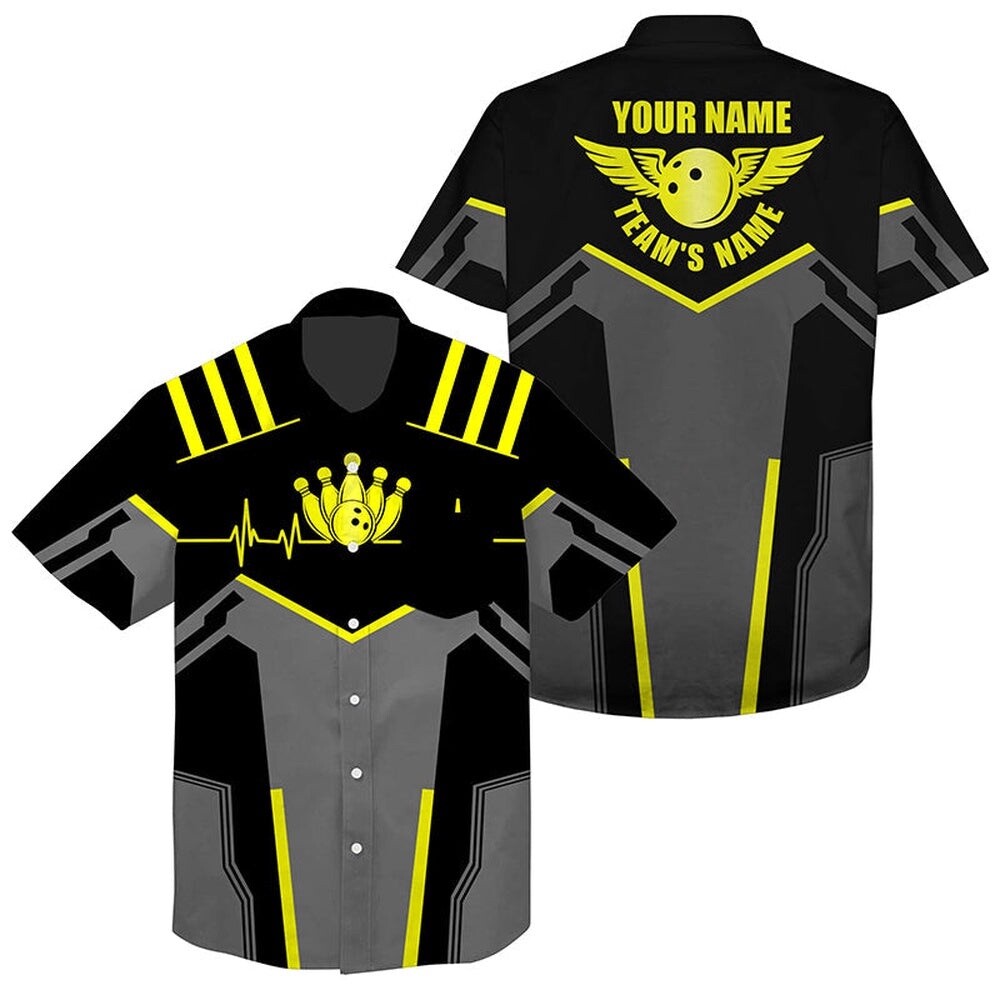 Custom Yellow Bowling Hawaiian Shirt with Ball & Pins for Team Events