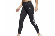 Adidas Womens Tights Pants Gray 3-Stripe Mesh AeroReady Moisture-Wicking Pocket