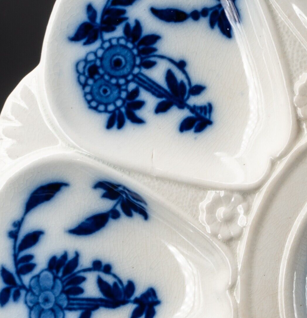 Antique 19th Century Minton's Porcelain Delft Blue and White Oyster