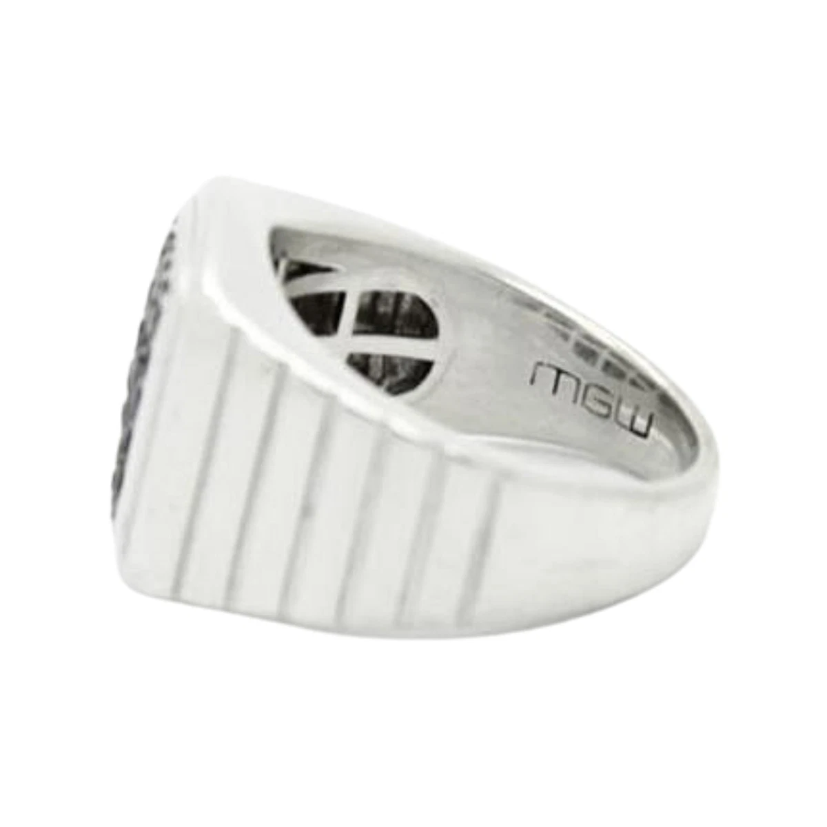 MGW 925 Sterling Silver Pave Black Sapphire Square Signet Ring