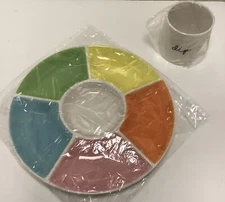 Transpac Veggie Tray 15 In. Dolomite Multicolor with Dip Container