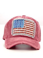 Womens Flower American Flag Southern Junkie Baseball Hat On Denim Red Womens Flower American Flag Southern Junkie Baseball Hat On Denim Red
