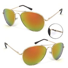 2 Pairs Combo Retro Women Men Glasses Pilot Sunglasses - Gold/Fire Lens AV01