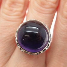 925 Sterling Silver Vintage Real Amethyst Granulated Ring Size 7.75