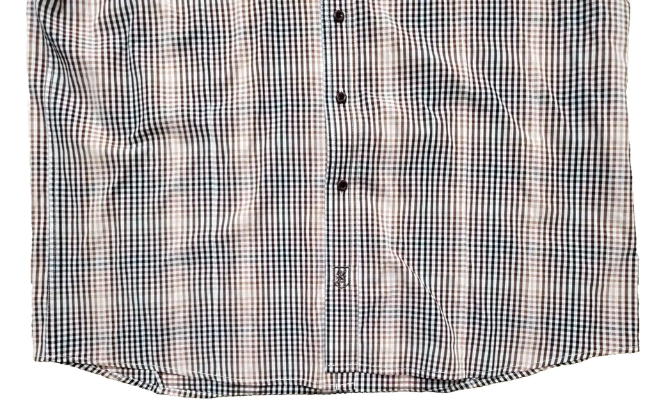 Camisa con botones Stacy Adams para hombre XL marrón dorado estampado a cuadros manga larga Foto 4 de 4