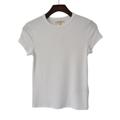 Madewell Drapey Rib Tee White Crew Neck Short Sleeve XS NWT NS158
