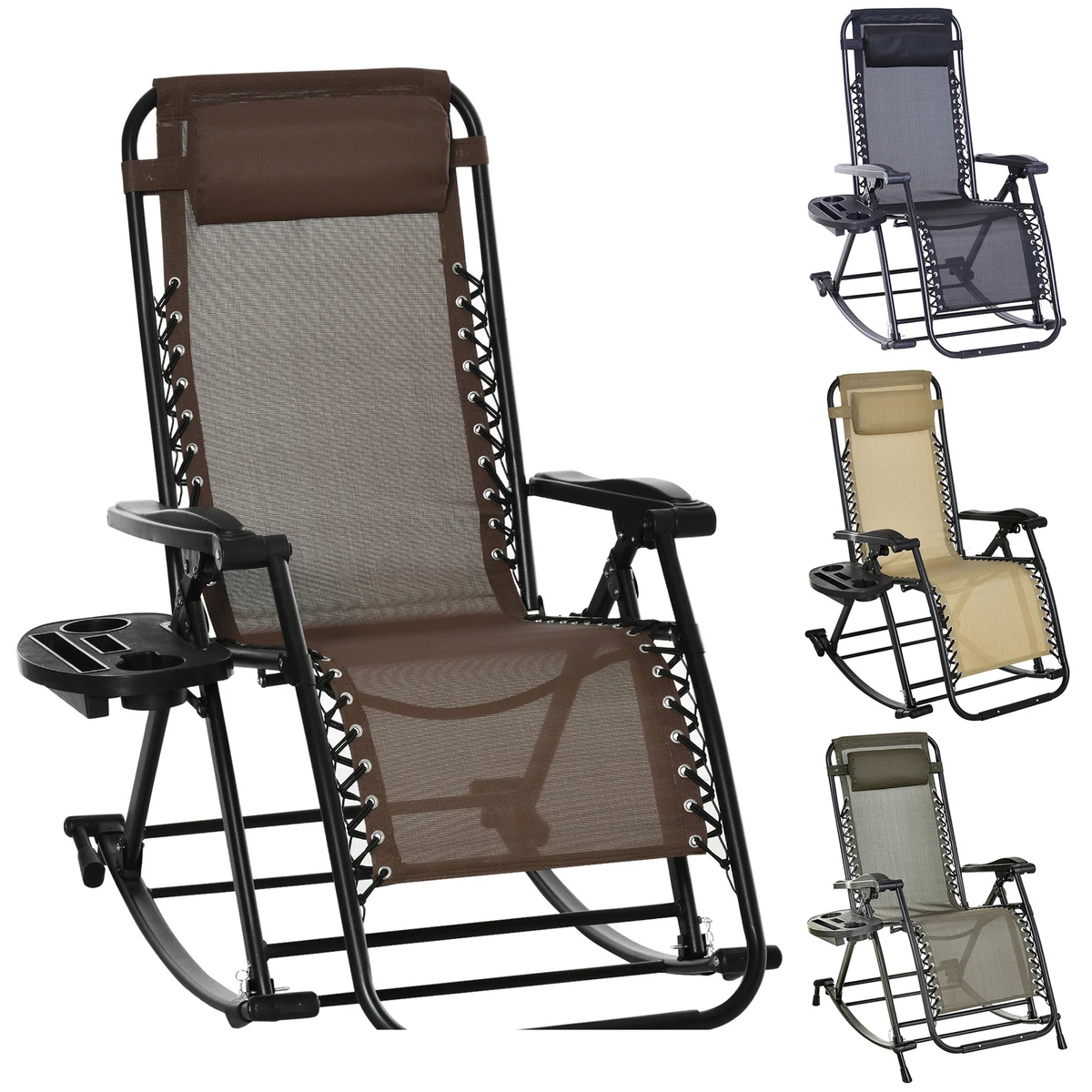 Zero Gravity Reclining Rocking Chair Folding Lounge Pillow Cup