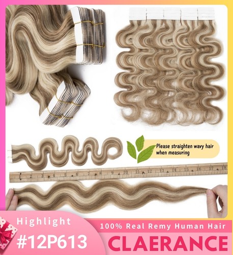 20pcs Tape In Hair Extensions Seamless Skin Weft 100% Remy Real Human Hair Wavy - Picture 32 of 80