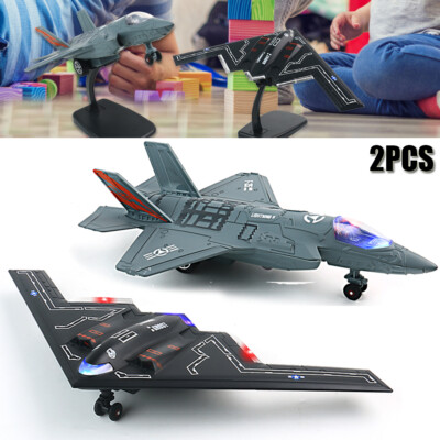 2Pcs F-35 Fighter + B2 Bomber Airplane Model & Sound and light Airplane Kids Toy