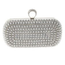 Silver Tone Fashion Satin Fabric Clutch Evening Bag With Rhinestone TLX197-SIL