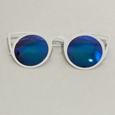 Cat Eye Sunglasses Women s Laser Cut Round Metal Mirror White Chic UV Protection