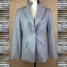Feraud Women’s Vintage Virgin Wool Blazer Jacket Gray W Pink Pinstriped Size 8