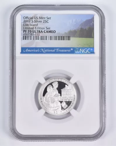 2017-S Silver PF70 ANT Ellis Island Quarter Limited Edition NGC