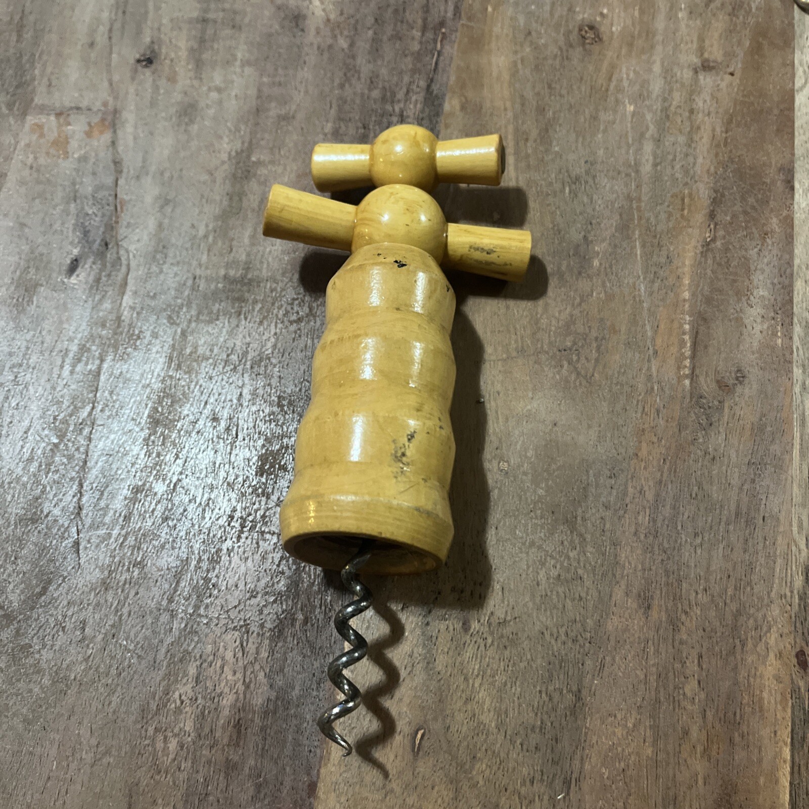 Vintage French Wood Double Twist Wooden Corkscrew Wine Bottle Opener Barware