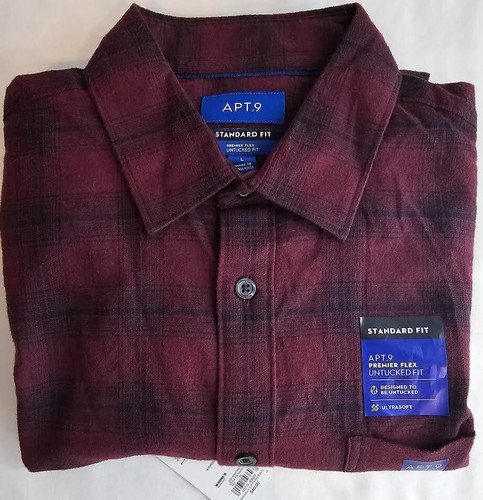 Apt 9 Size Large Ultrasoft Button Shirt Cotton Stretch Plaid Flannel Print NEW - 第 1/8 張圖片